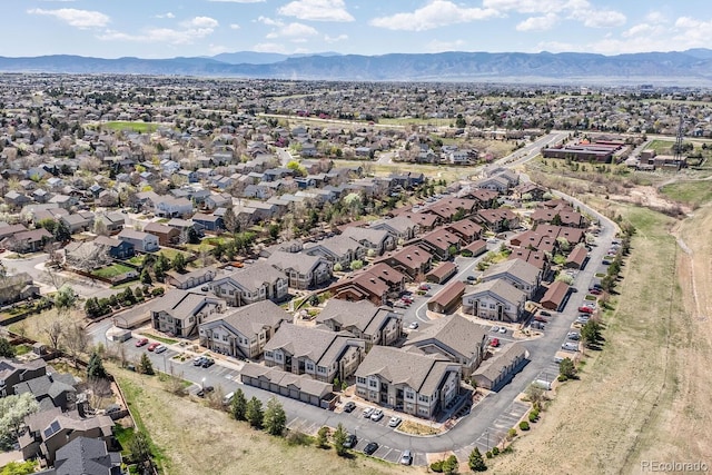 aerial view featuring a residential view and a mountain view