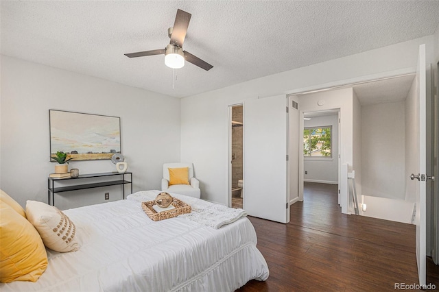 5210 Garrison St Unit 2, Arvada, CO 80002 - bedroom with wood finished floors, a textured ceiling, a ceiling fan, and connected bathroom
