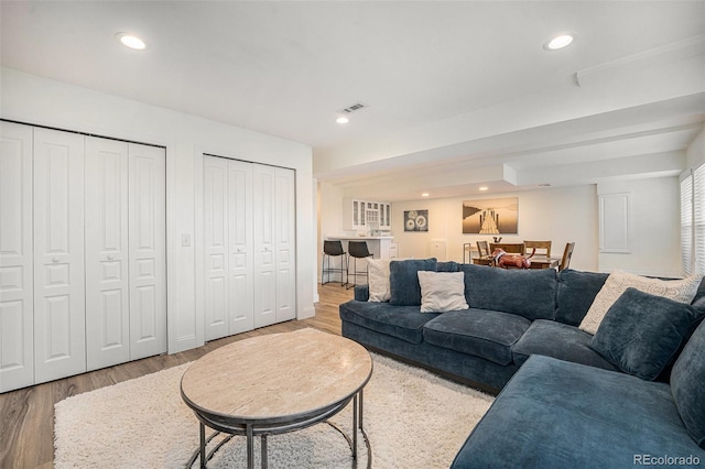 living room featuring light hardwood / wood-style flooring