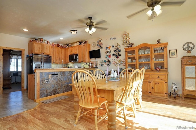 123 Halleys Ave Unit C, Poncha Springs, CO 81242 - dining area with ceiling fan, light wood-type flooring, and recessed lighting