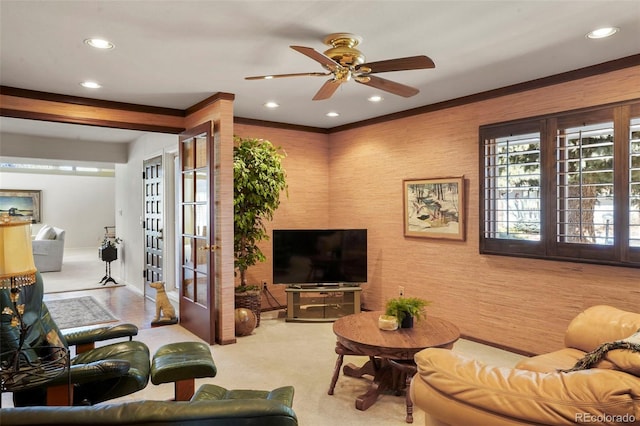 living room featuring ceiling fan