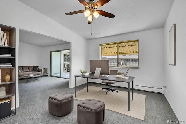 9655 E Center Ave Unit 9D, Denver, CO 80247 - office space with carpet floors, a ceiling fan, and vaulted ceiling