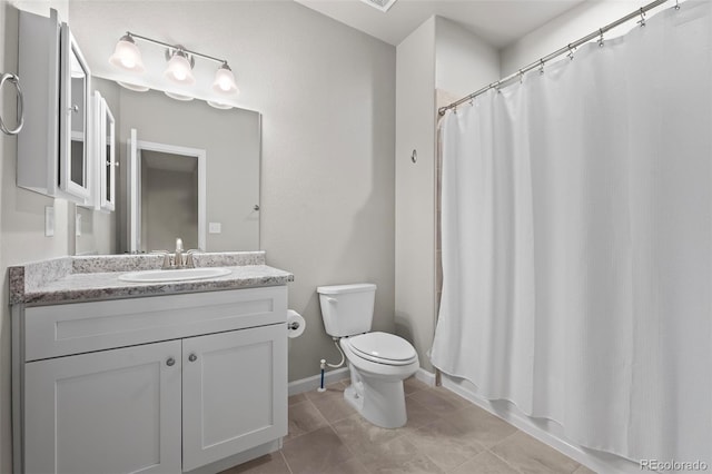 bathroom featuring toilet, tile patterned flooring, and vanity