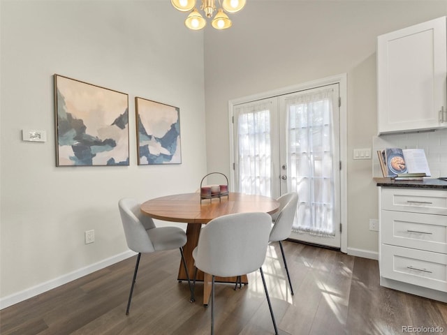 16986 E Piedmont Dr Unit A, Aurora, CO 80015 - dining area with a chandelier, dark wood-style floors, and french doors
