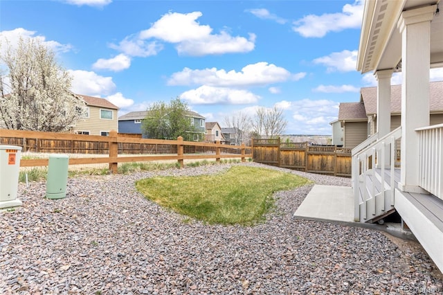 view of yard with a residential view and a fenced backyard