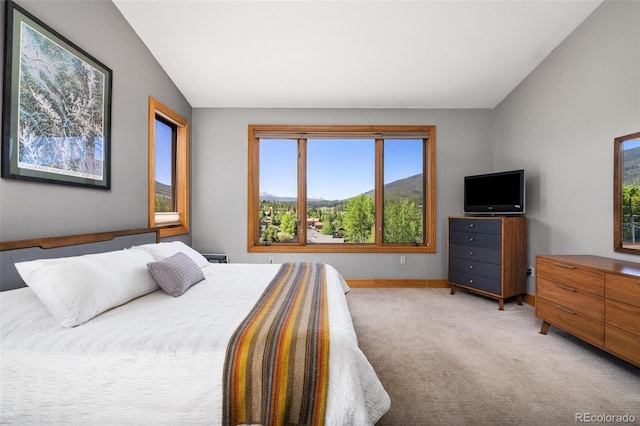 222 Idlewild Dr, Dillon, CO 80435 - bedroom featuring light carpet and lofted ceiling