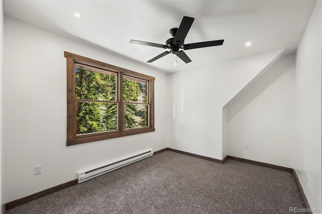 46 Silver Creek Rd, Idaho Springs, CO 80452 - empty room with a baseboard heating unit, carpet, a ceiling fan, and recessed lighting