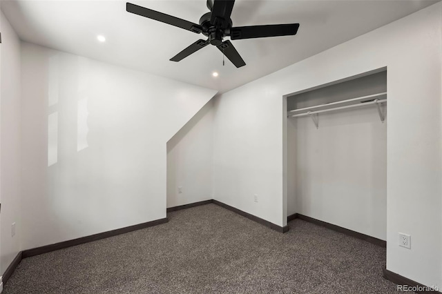 46 Silver Creek Rd, Idaho Springs, CO 80452 - unfurnished bedroom with dark carpet, recessed lighting, a ceiling fan, and a closet