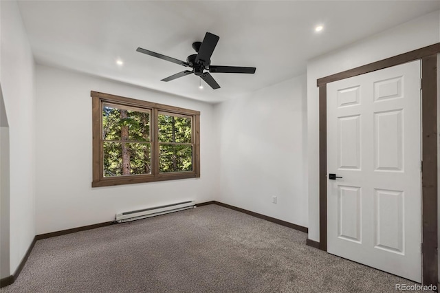 46 Silver Creek Rd, Idaho Springs, CO 80452 - carpeted empty room with a baseboard heating unit, ceiling fan, and recessed lighting