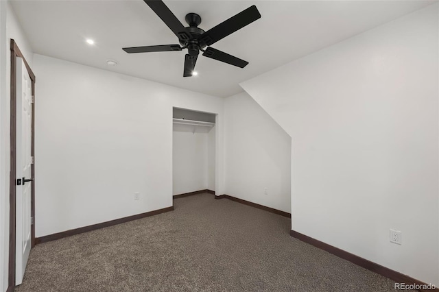 46 Silver Creek Rd, Idaho Springs, CO 80452 - unfurnished bedroom with dark colored carpet, recessed lighting, a closet, and ceiling fan