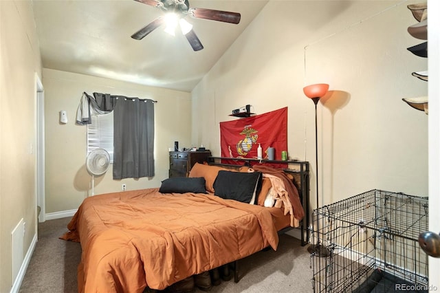 1510 York Rd Unit 101, Colorado Springs, CO 80918 - bedroom with carpet flooring, vaulted ceiling, a ceiling fan, and baseboards