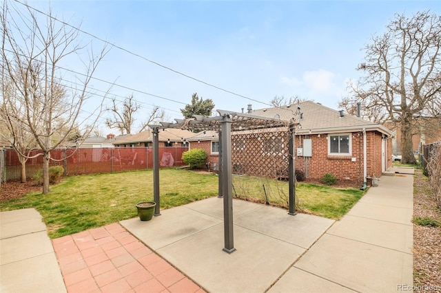 view of patio featuring a pergola and a fenced backyard