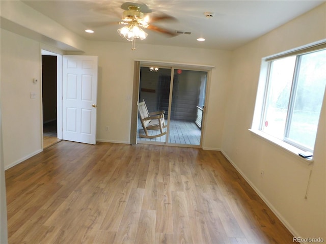 11003 US Highway 160, Del Norte, CO 81132 - empty room featuring ceiling fan, a smoke detector, light wood-type flooring, baseboards, and recessed lighting