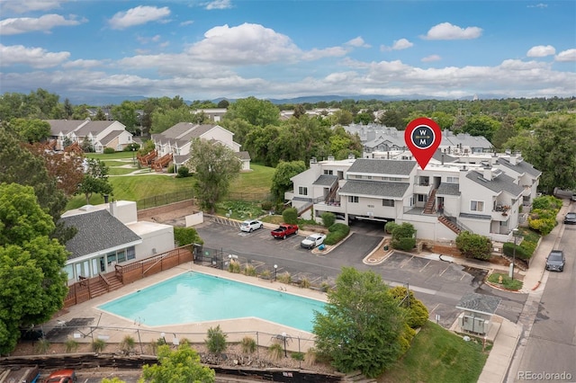1820 Newland Ct Unit 310, Lakewood, CO 80214 - aerial perspective of suburban area featuring a pool area