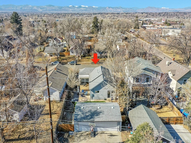 bird's eye view with a mountain view