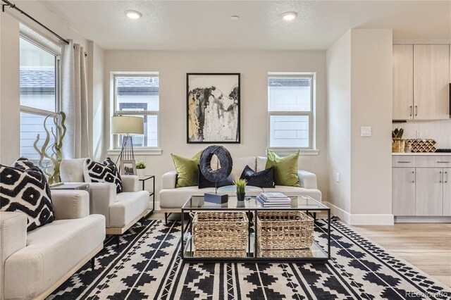 128 E Douglas St, Superior, CO 80027 - living room featuring light wood-type flooring, baseboards, and recessed lighting