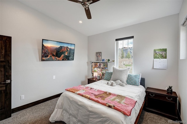 701 Saddle Ridge Cir, Granby, CO 80446 - carpeted bedroom featuring baseboards, a ceiling fan, recessed lighting, and lofted ceiling