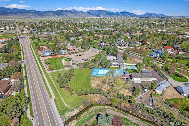 bird's eye view with a mountain view