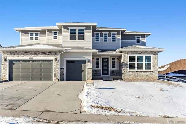 prairie-style house with a garage