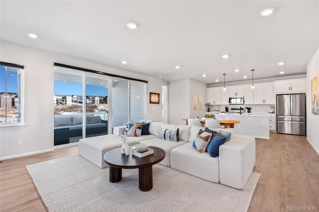 living room with light wood-type flooring