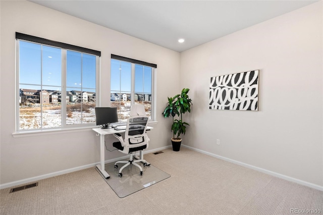 view of carpeted home office