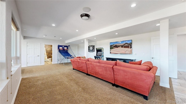 1246 Highland Pl, Erie, CO 80516 - living room featuring light carpet and recessed lighting