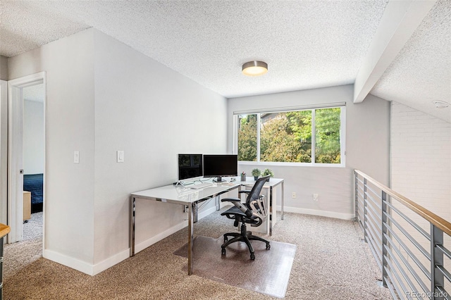 9673 Pinebrook St, Highlands Ranch, CO 80130 - office with carpet, a textured ceiling, baseboards, and beam ceiling