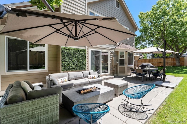 9673 Pinebrook St, Highlands Ranch, CO 80130 - view of patio / terrace with an outdoor living space with a fire pit and outdoor dining area