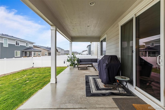 1228 Argali Dr, Severance, CO 80550 - view of patio featuring a residential view, grilling area, and an outdoor living space