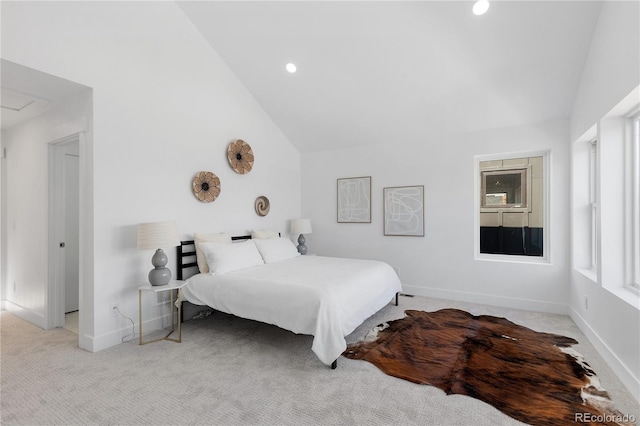 3725 N Franklin St, Denver, CO 80205 - carpeted bedroom with lofted ceiling, baseboards, and recessed lighting