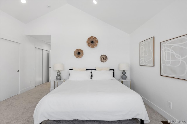 3725 N Franklin St, Denver, CO 80205 - bedroom with recessed lighting, carpet, baseboards, and high vaulted ceiling