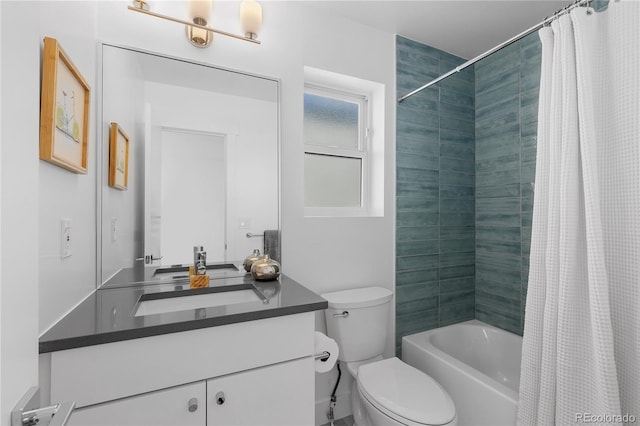 3725 N Franklin St, Denver, CO 80205 - full bathroom with vanity, toilet, and shower / bath combination with curtain