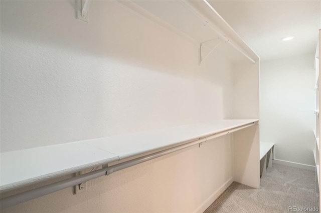 spacious closet with light carpet