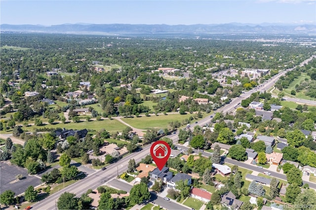 3485 S Clermont St, Denver, CO 80222 - aerial view of property and surrounding area featuring a mountain backdrop