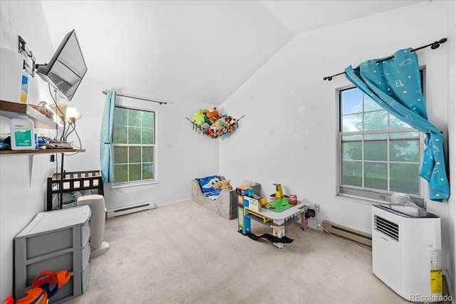 3531 Windmill Dr Unit M5, Fort Collins, CO 80526 - game room with baseboard heating, vaulted ceiling, healthy amount of natural light, and carpet flooring