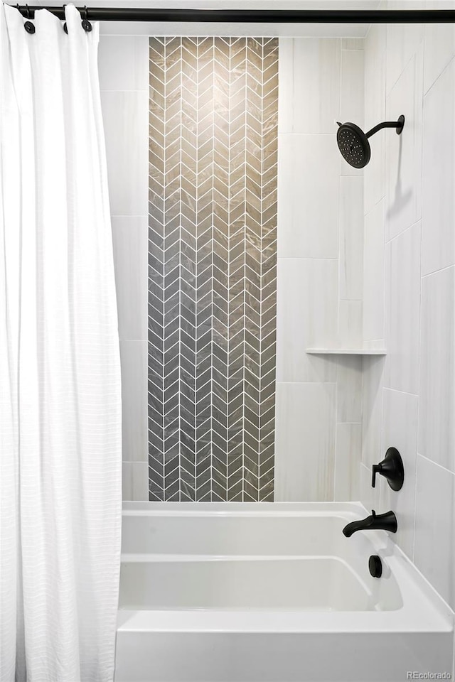 bathroom featuring shower / bathtub combination with curtain