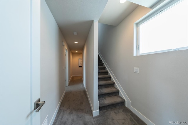 1355 Zenobia St, Denver, CO 80204 - stairs featuring carpet, baseboards, and recessed lighting