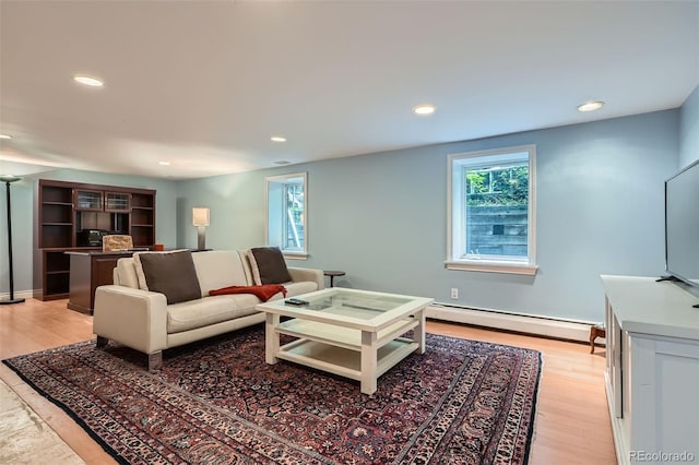 824 S Medea Way, Denver, CO 80209 - living area with baseboard heating, recessed lighting, light wood finished floors, and baseboards