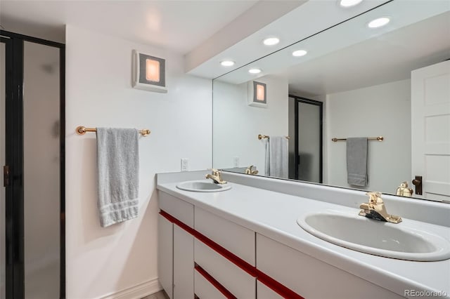 824 S Medea Way, Denver, CO 80209 - full bath with recessed lighting, a shower stall, and double vanity