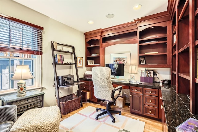 824 S Medea Way, Denver, CO 80209 - home office featuring built in desk, recessed lighting, and light wood-style floors