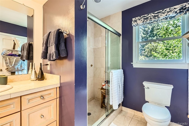 824 S Medea Way, Denver, CO 80209 - full bath with vanity, a stall shower, and marble finish floors