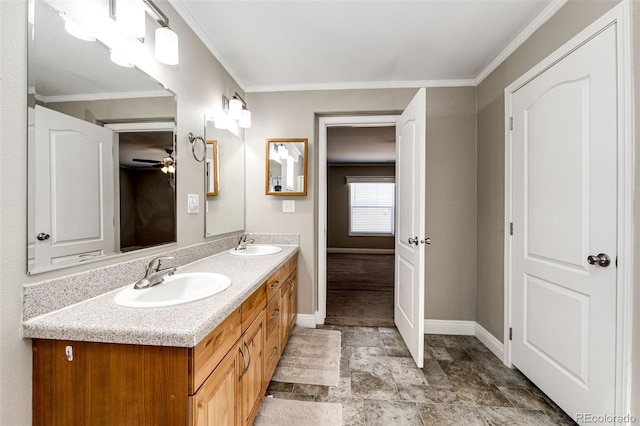 bathroom featuring vanity and crown molding