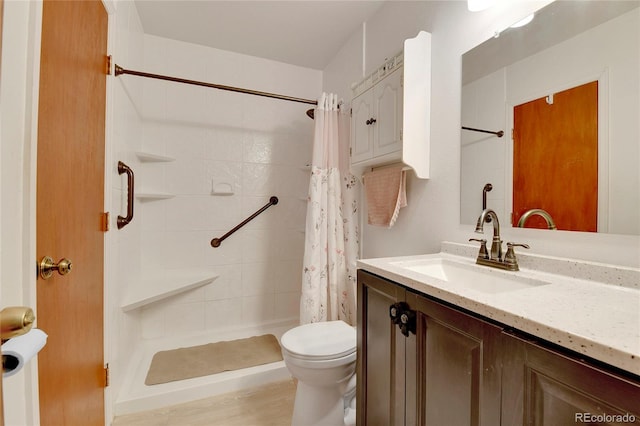 bathroom featuring vanity, a shower with curtain, and toilet