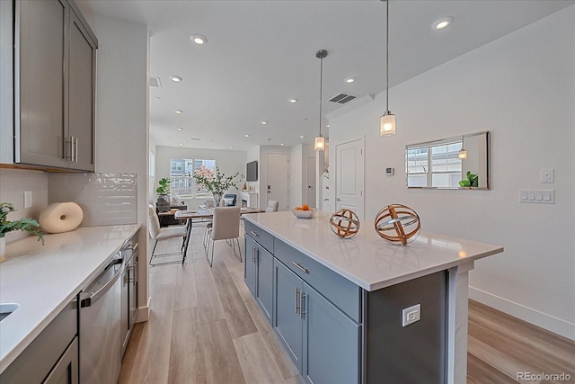 6106 W 28th Ct, Edgewater, CO 80214 - kitchen featuring stainless steel dishwasher, light wood-type flooring, gray cabinets, and recessed lighting