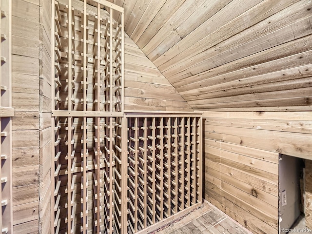 5339 S Windermere St, Littleton, CO 80120 - wine area with wood ceiling, wooden walls, and vaulted ceiling