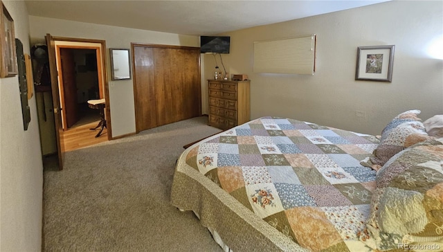 carpeted bedroom with a closet