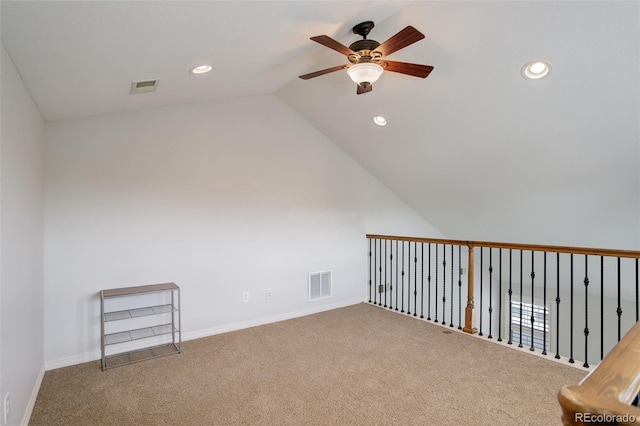 4542 Valleybrook Dr, Highlands Ranch, CO 80130 - bonus room with ceiling fan, carpet flooring, lofted ceiling, recessed lighting, and baseboards