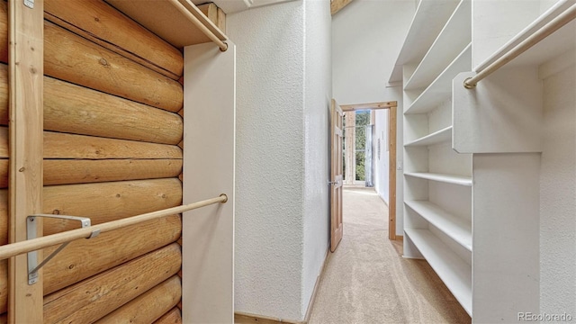 walk in closet featuring carpet flooring