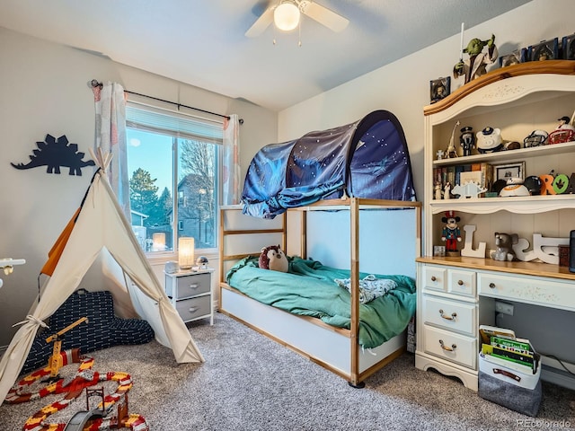 bedroom with carpet flooring and ceiling fan