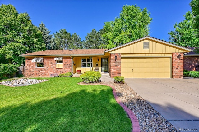 12348 Elizabeth Ct, Thornton, CO 80241 - single story home featuring an attached garage, a front yard, concrete driveway, and brick siding